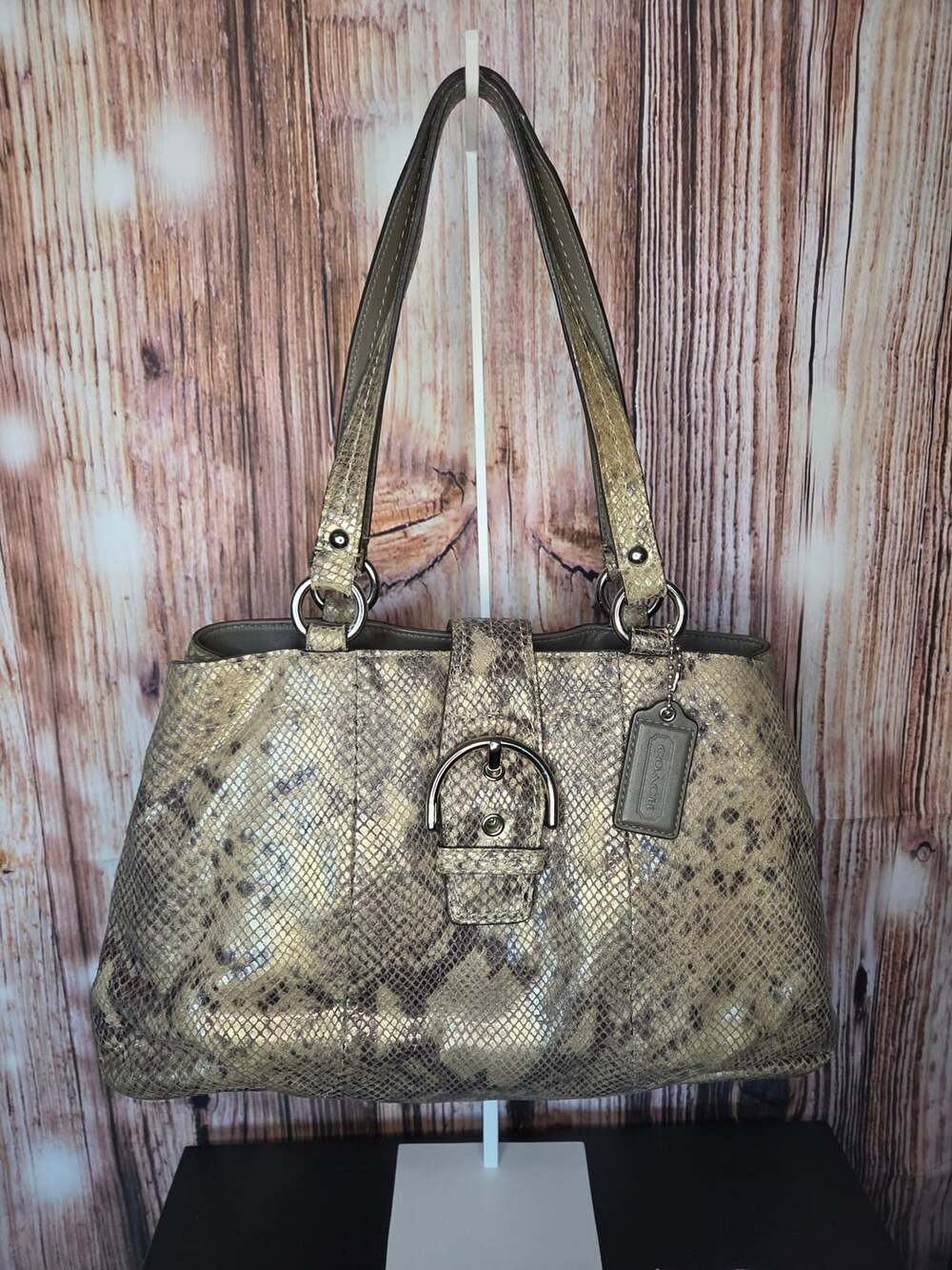 Coach Soho Python Embossed Leather Satchel with Buckle Detail and matching walle